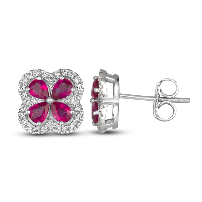 Main Image 1 of Le Vian Natural Ruby & Diamond Earrings 1/4 ct tw Platinum