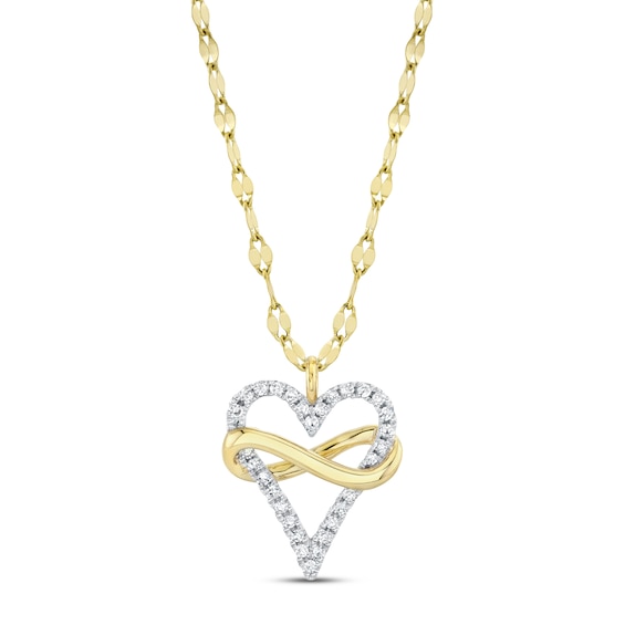 Shy Creation Diamond Infinity Heart Necklace 1/10 ct tw 14K Two-Tone Gold 18" SC55029752RD