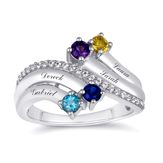 Round Birthstone Bypass Family & Mother's Ring (2-4 Stones and Lines)