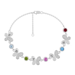 Birthstone Family & Mother's Butterfly Bracelet (1-5 Stones and Lines)
