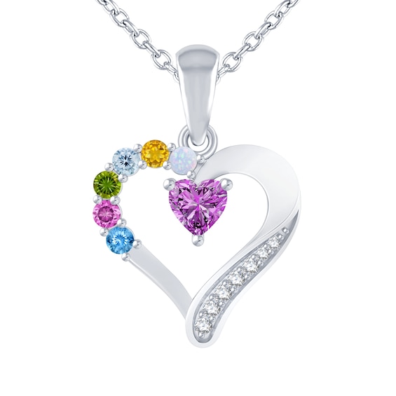Mother's Family Heart-Shaped Birthstone Necklace (2-7 Stones)