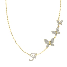 Butterfly Script Initial Necklace 1/5 ct tw Diamonds 18" (1 Stone and Initial)