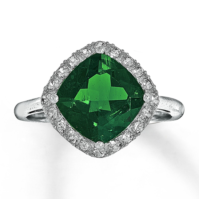Lab-Created Emerald Ring Lab-Created Sapphires 10K White Gold