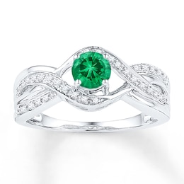 Lab-Created Emerald 1/10 ct tw Diamonds Sterling Silver Ring