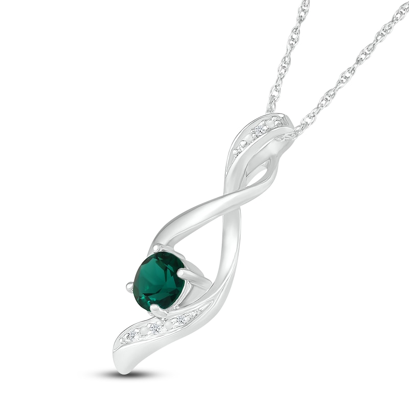 Main Image 1 of Lab-Created Emerald Diamond Accents Sterling Silver Necklace