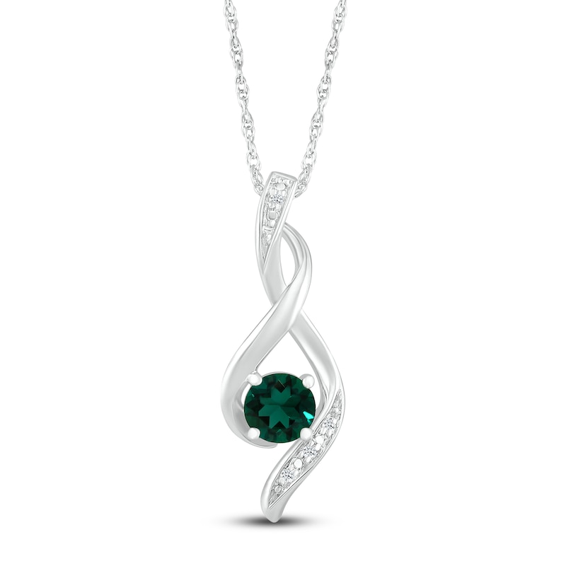 Main Image 2 of Lab-Created Emerald Diamond Accents Sterling Silver Necklace