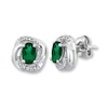 Thumbnail Image 1 of Lab-Created Emerald 1/20 cttw Diamonds Sterling Silver Earrings