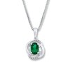 Thumbnail Image 1 of Lab-Created Emerald Diamond Accents Sterling Silver Necklace