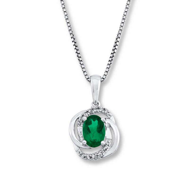 Lab-Created Emerald Diamond Accents Sterling Silver Necklace