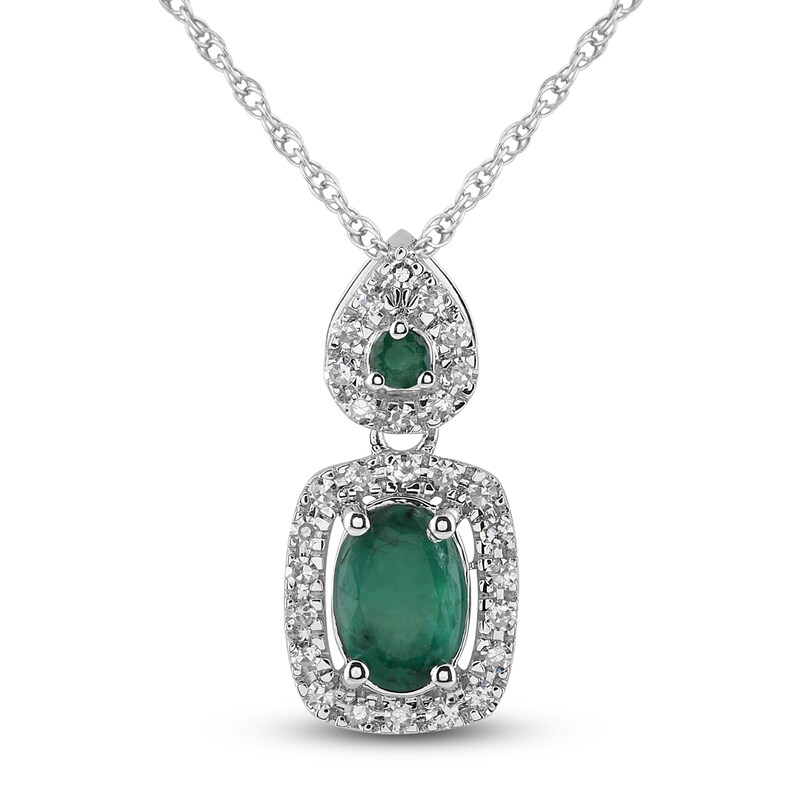 Natural Emerald Necklace 1/8 ct tw Diamonds 10K White Gold