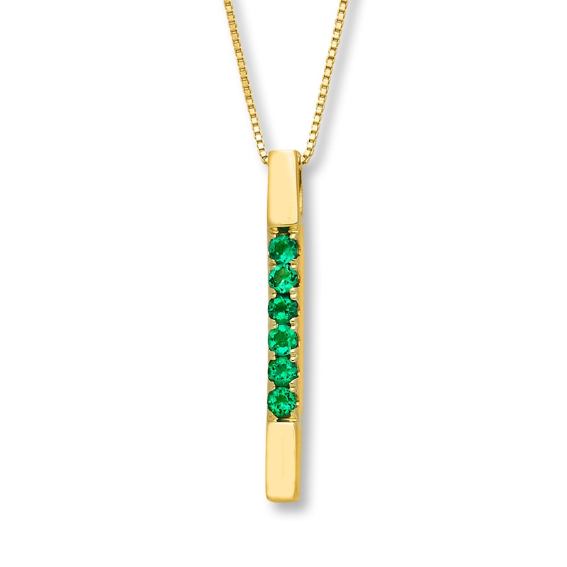Main Image 1 of Bar Necklace Lab-Created Emeralds 10K Yellow Gold
