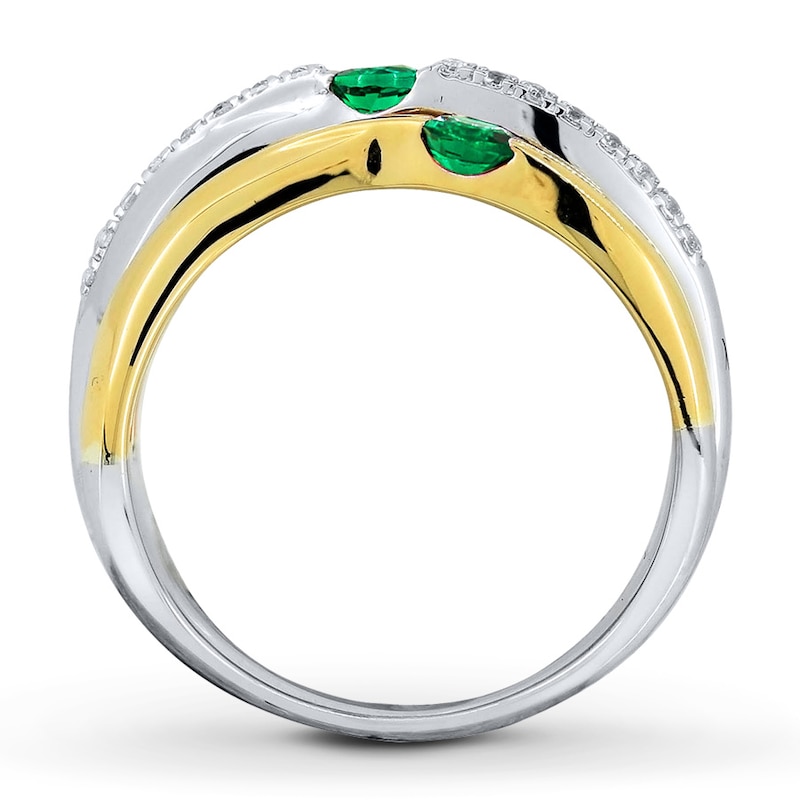 Lab-Created Emerald & Lab-Created Sapphire Ring 10K Tri-tone Gold/Sterling Silver