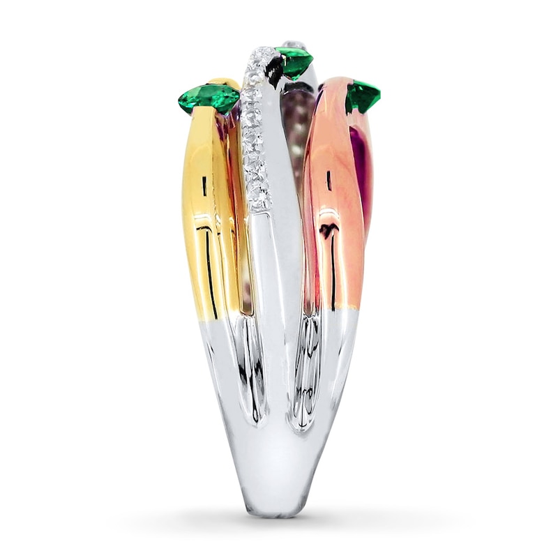 Main Image 3 of Lab-Created Emerald & Lab-Created Sapphire Ring 10K Tri-tone Gold/Sterling Silver