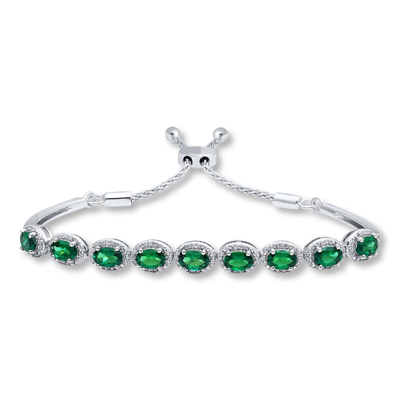 Lab-Created Emerald Sterling Silver Bolo Bracelet