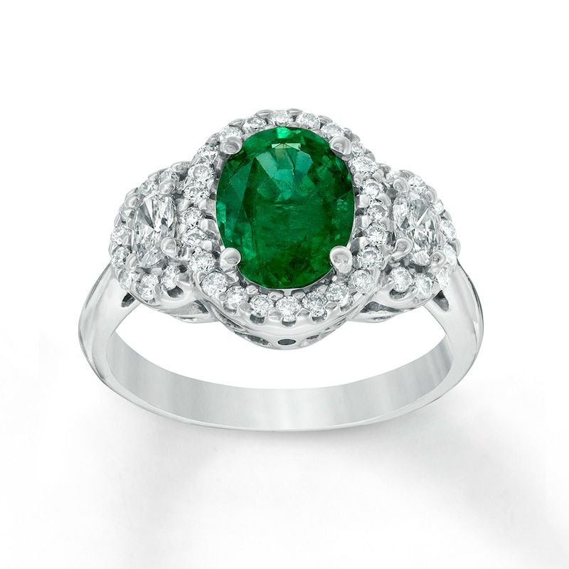 Natural Emerald Ring 5/8 ct tw Diamonds 14K White Gold