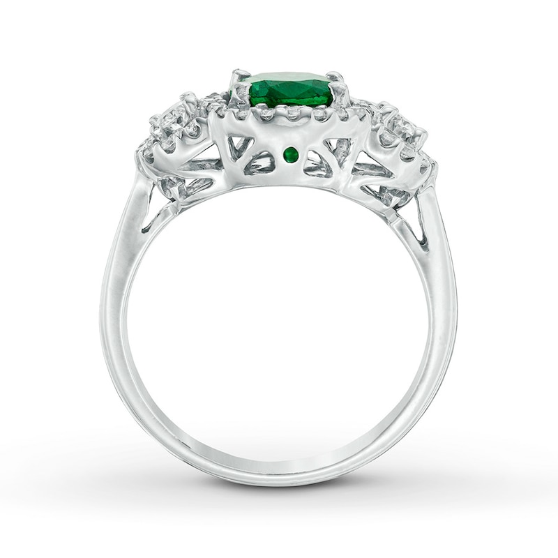 Natural Emerald Ring 5/8 ct tw Diamonds 14K White Gold