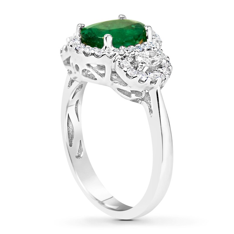 Natural Emerald Ring 5/8 ct tw Diamonds 14K White Gold