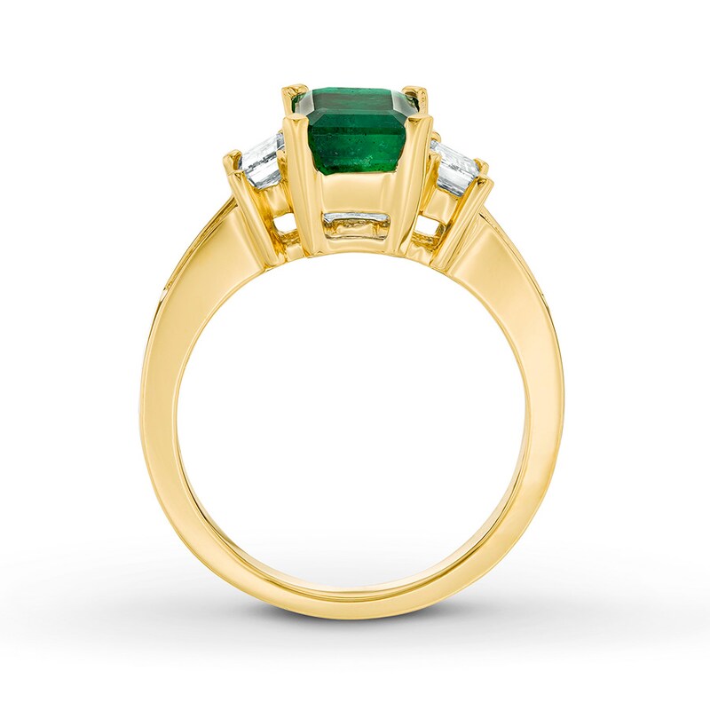 Natural Emerald Ring 3/4 ct tw Diamonds 14K Yellow Gold