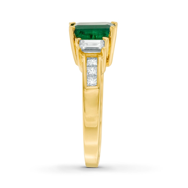 Natural Emerald Ring 3/4 ct tw Diamonds 14K Yellow Gold
