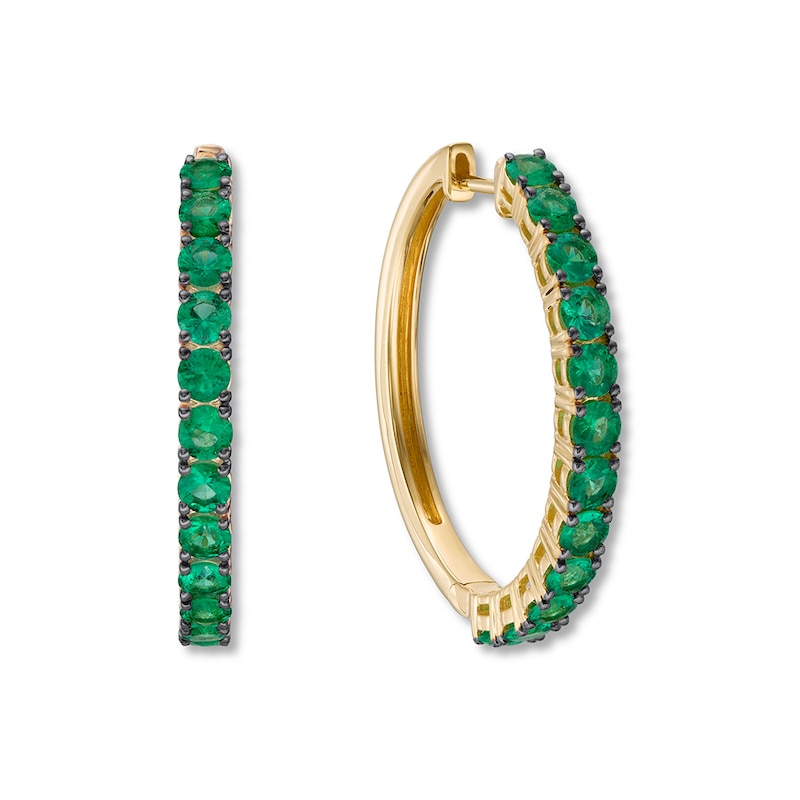 Main Image 2 of Le Vian Natural Emerald Hoop Earrings 14K Honey Gold