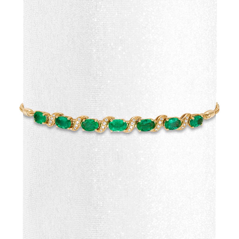 Le Vian Natural Emerald Bracelet 1/10 ct tw Diamonds 14K Honey Gold