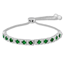 Lab-Created Emerald Bracelet 1/8 ct tw Diamonds Sterling Silver