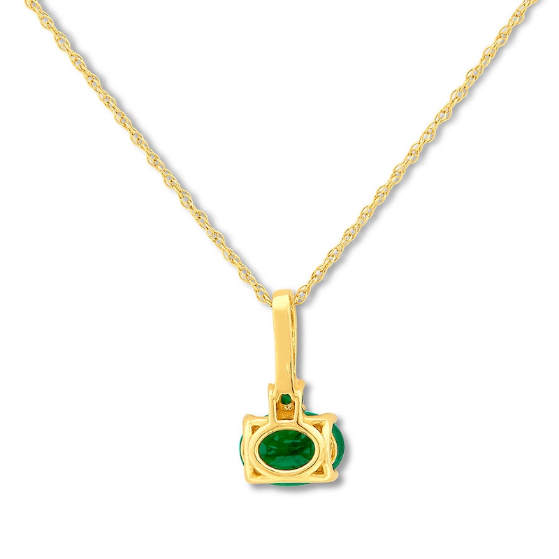 Main Image 4 of Natural Emerald Necklace Diamond Accents 10K Yellow Gold