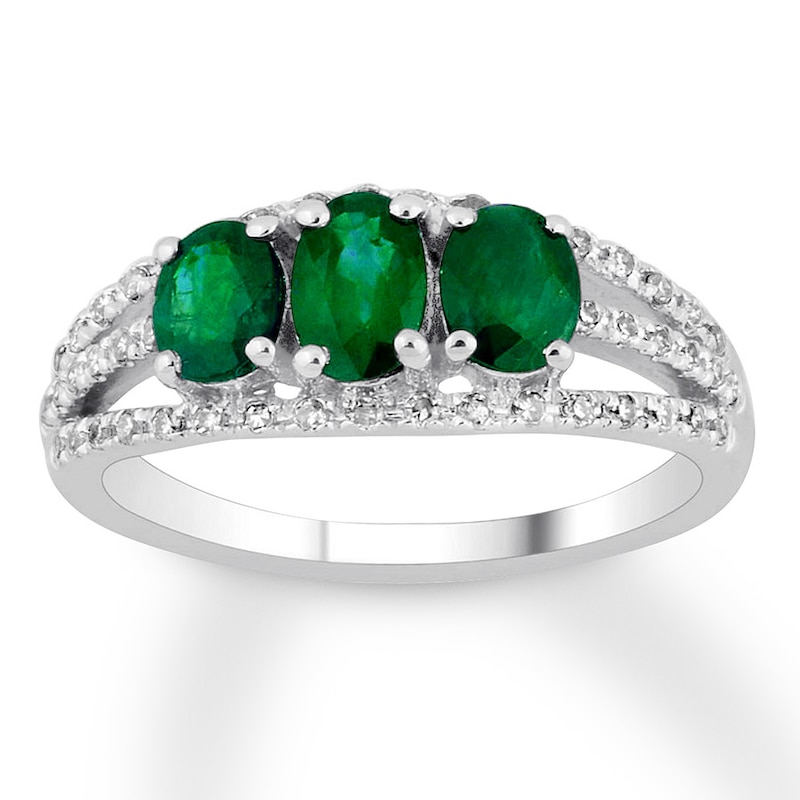 Lab-Created Emerald Ring Lab-Created Sapphires 10K White Gold with 360