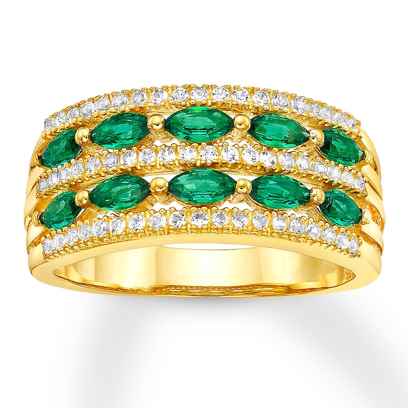 Lab-Created Emerald Ring Lab-Created Sapphires 10K Yellow Gold