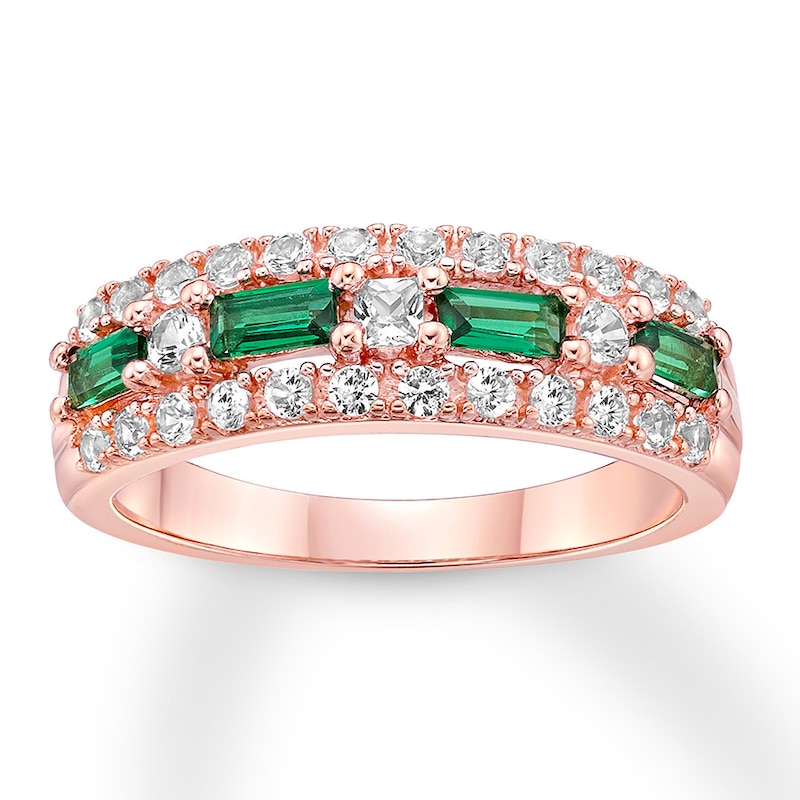 Lab-Created Emerald & Sapphire Ring 10K Rose Gold