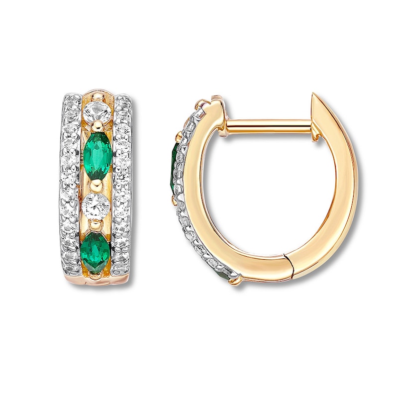 Lab-Created Emerald/Lab-Created Sapphire Hoop Earrings 10K Gold