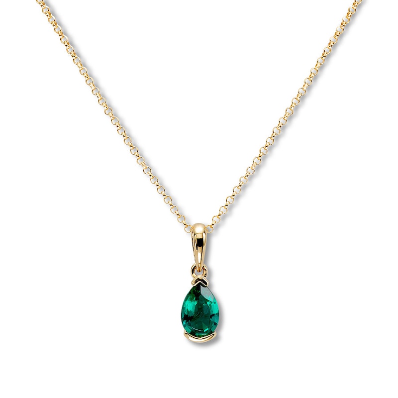 Lab-Created Emerald Necklace Pear-shaped 10K Yellow Gold