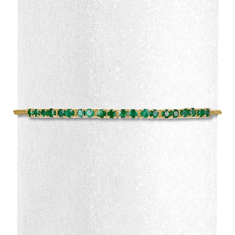 Natural Emerald Bolo Bracelet 10K Yellow Gold