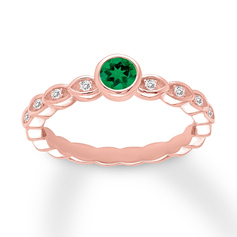 Natural Emerald Ring with Diamonds 10K Rose Gold