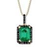 Thumbnail Image 0 of Lab-Created Emerald Necklace 1/6 ct tw Black Diamonds 10K Yellow Gold