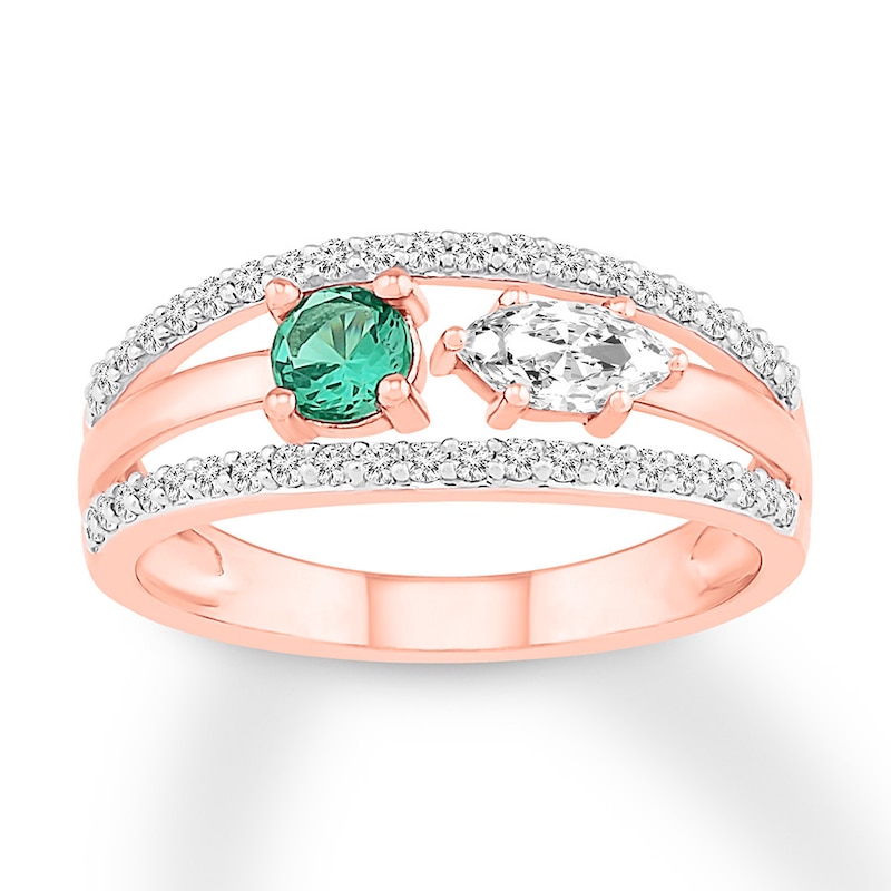 Lab-Created Emerald/Lab-Created White Sapphire Ring 10K Rose Gold