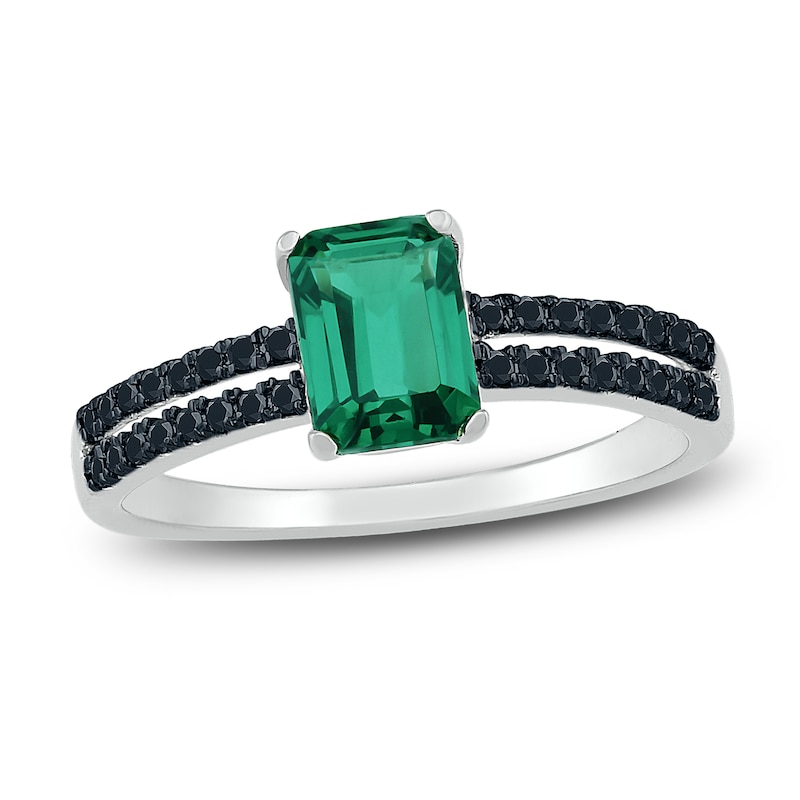 Lab-Created Emerald Ring 1/6 cttw Black Diamonds Sterling Silver