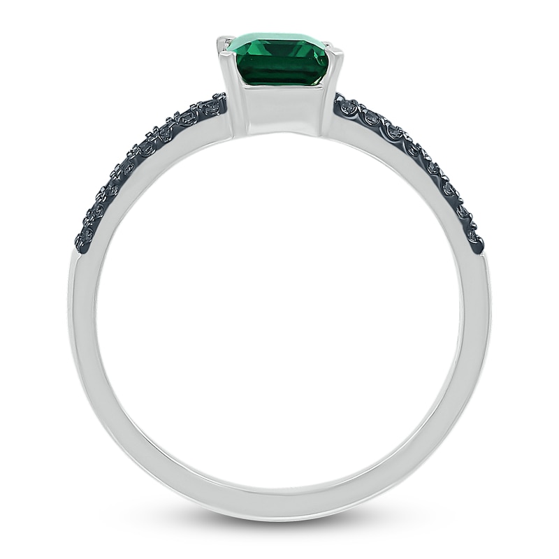Lab-Created Emerald Ring 1/6 cttw Black Diamonds Sterling Silver