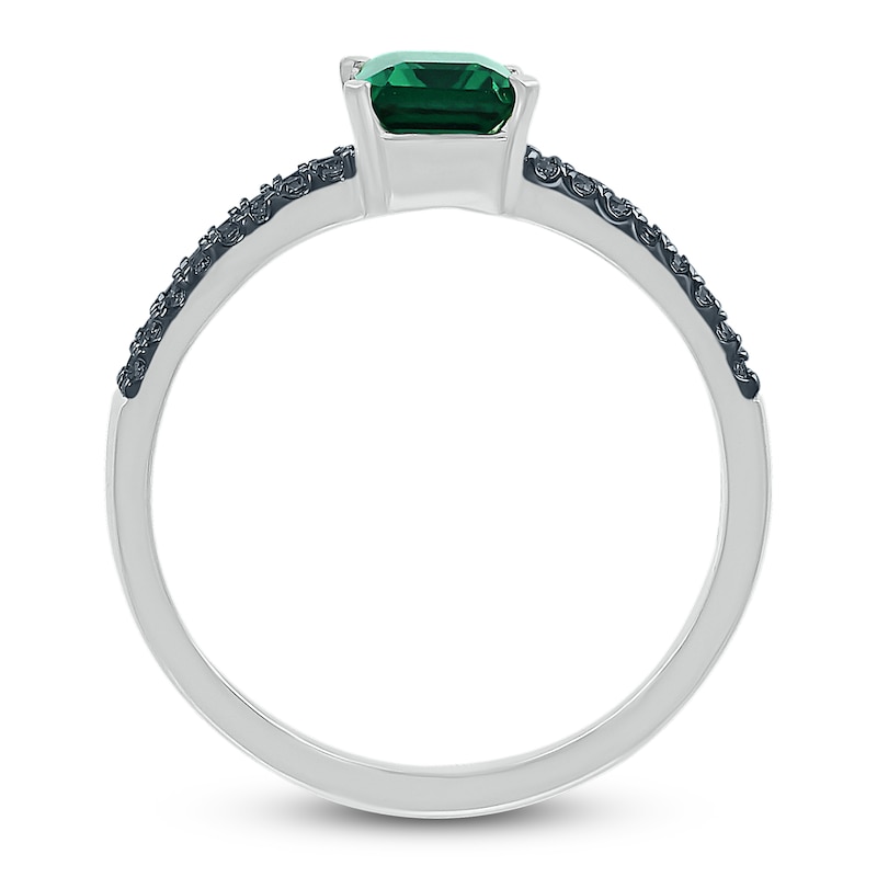 Main Image 3 of Lab-Created Emerald Ring 1/6 cttw Black Diamonds Sterling Silver