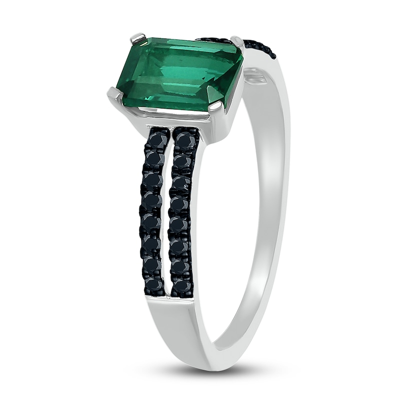 Main Image 4 of Lab-Created Emerald Ring 1/6 cttw Black Diamonds Sterling Silver