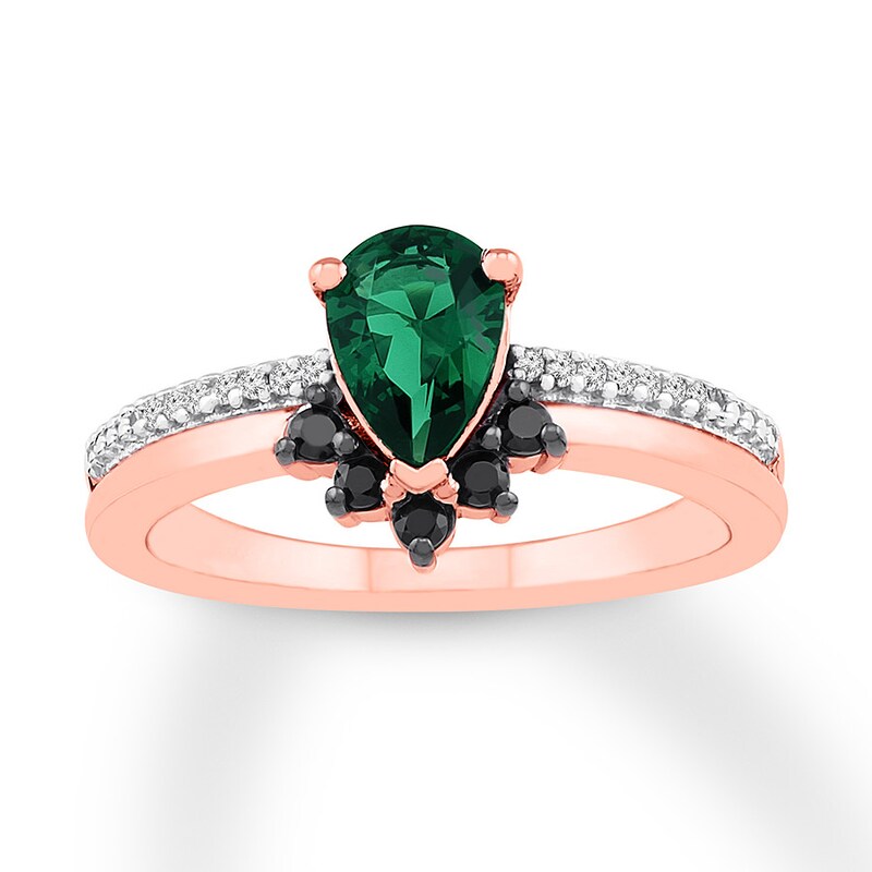 Lab-Created Emerald Ring 1/8 ct tw Black Diamonds 10K Rose Gold
