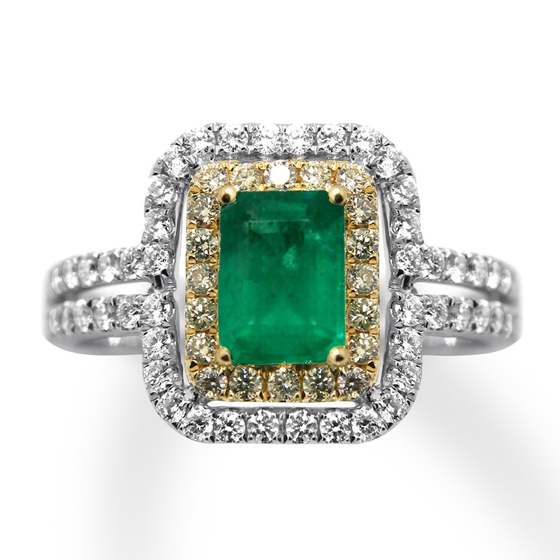 Natural Emerald Ring 1 ct tw Diamonds 14K Two-Tone Gold