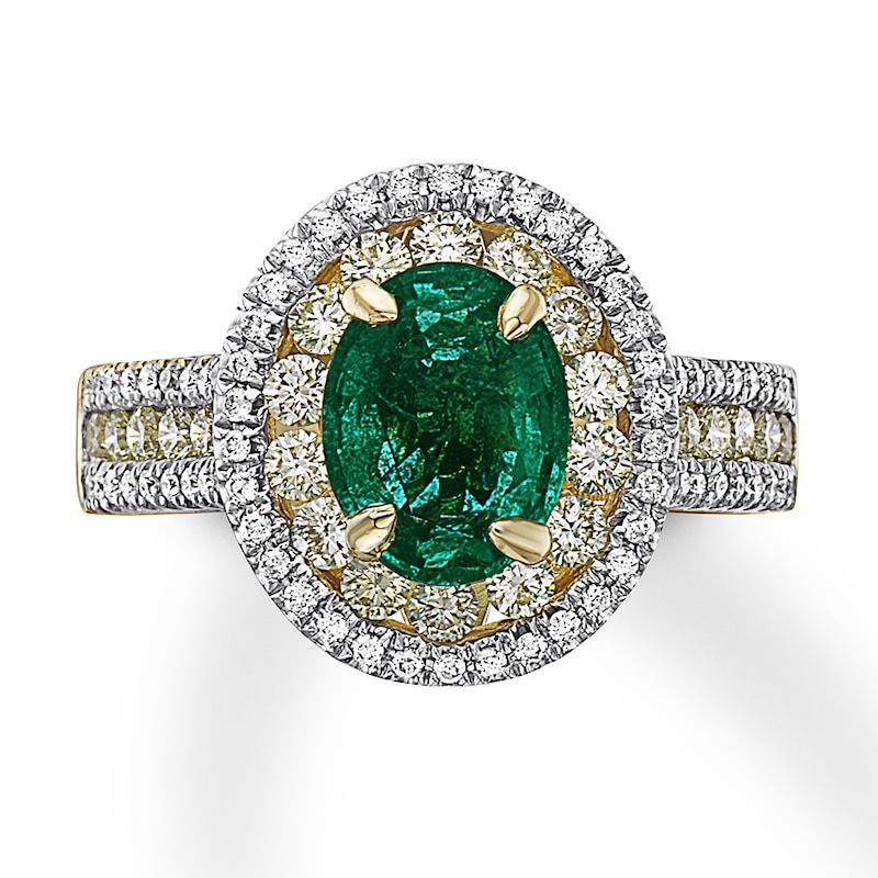 Natural Emerald Ring 1 ct tw Diamonds 14K Yellow Gold