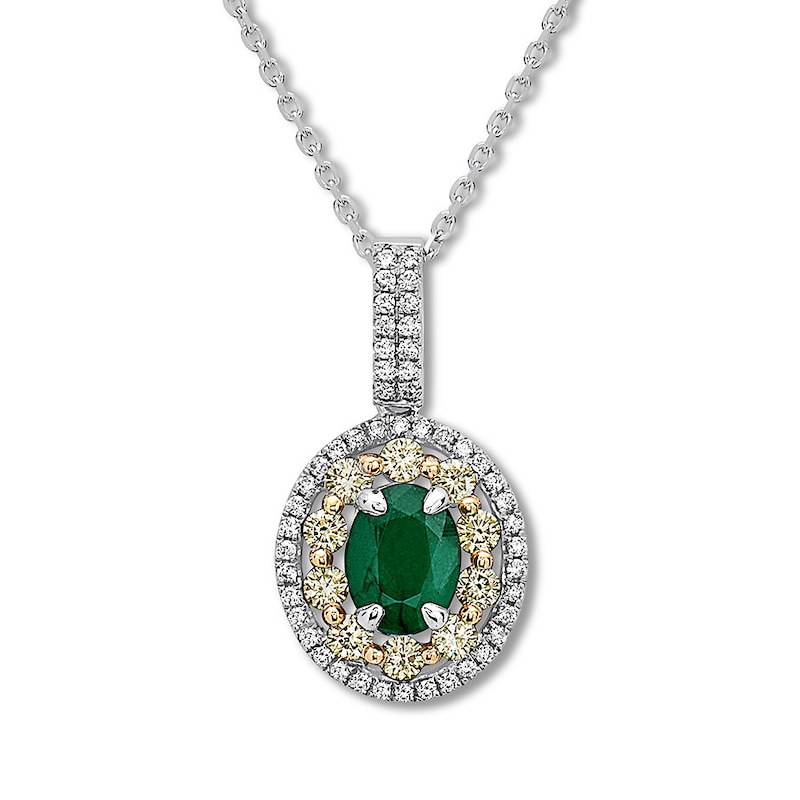 Natural Emerald Necklace 3/4 ct tw Diamonds 14K White Gold