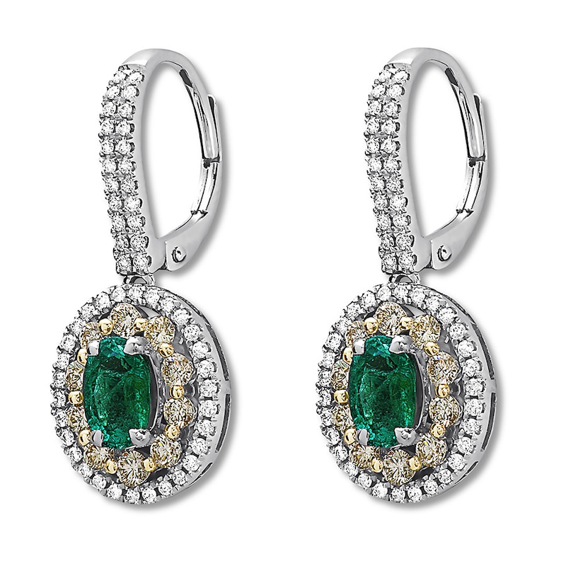 Natural Emerald Earrings 1-1/4 ct tw Diamonds 14K White Gold