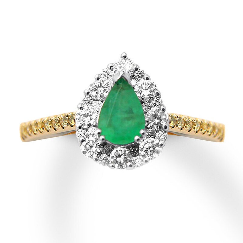 Natural Emerald Ring 1/2 ct tw Diamonds 14K Yellow Gold