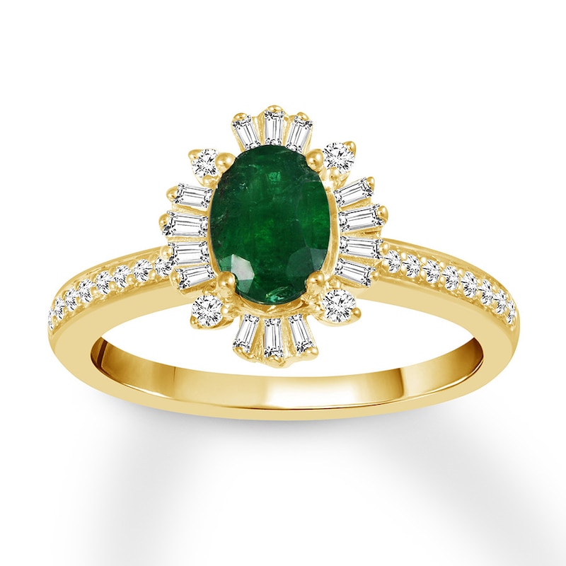 Main Image 1 of Natural Emerald Ring 1/4 carat tw Diamonds 14K Yellow Gold