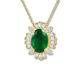 Natural Emerald Necklace 1/6 ct tw Diamonds 14K Yellow Gold