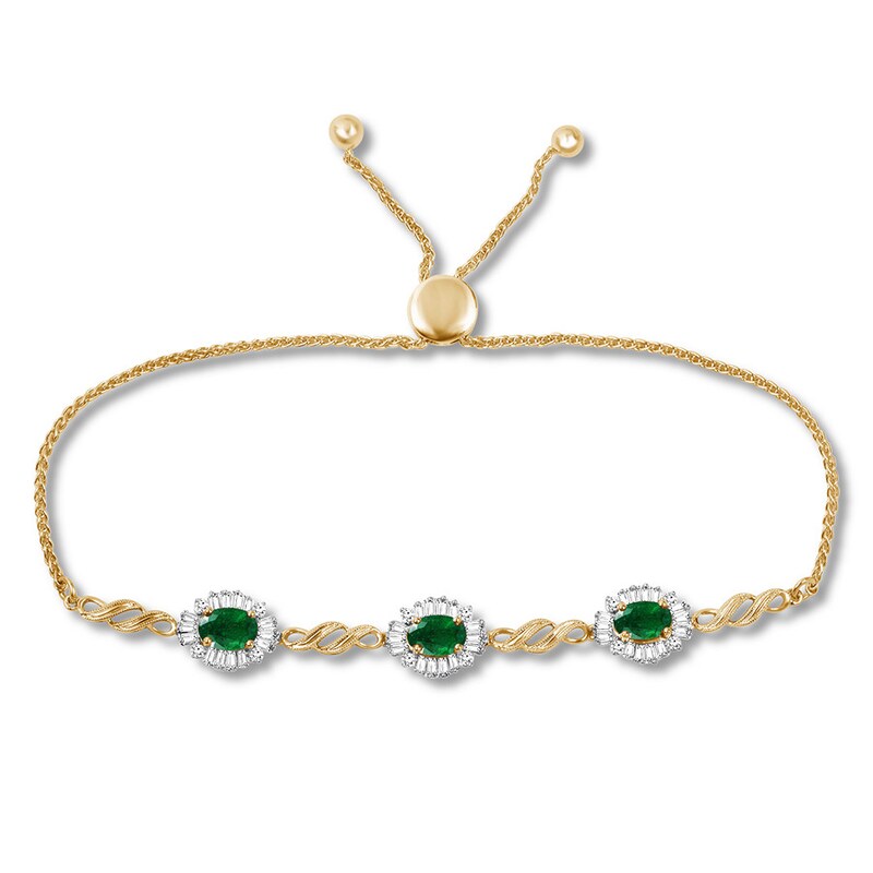 Main Image 1 of Natural Emerald Bolo Bracelet 3/8 cttw Diamonds 14K Yellow Gold