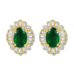 Natural Emerald Earrings 1/4 ct tw Diamonds 14K Yellow Gold